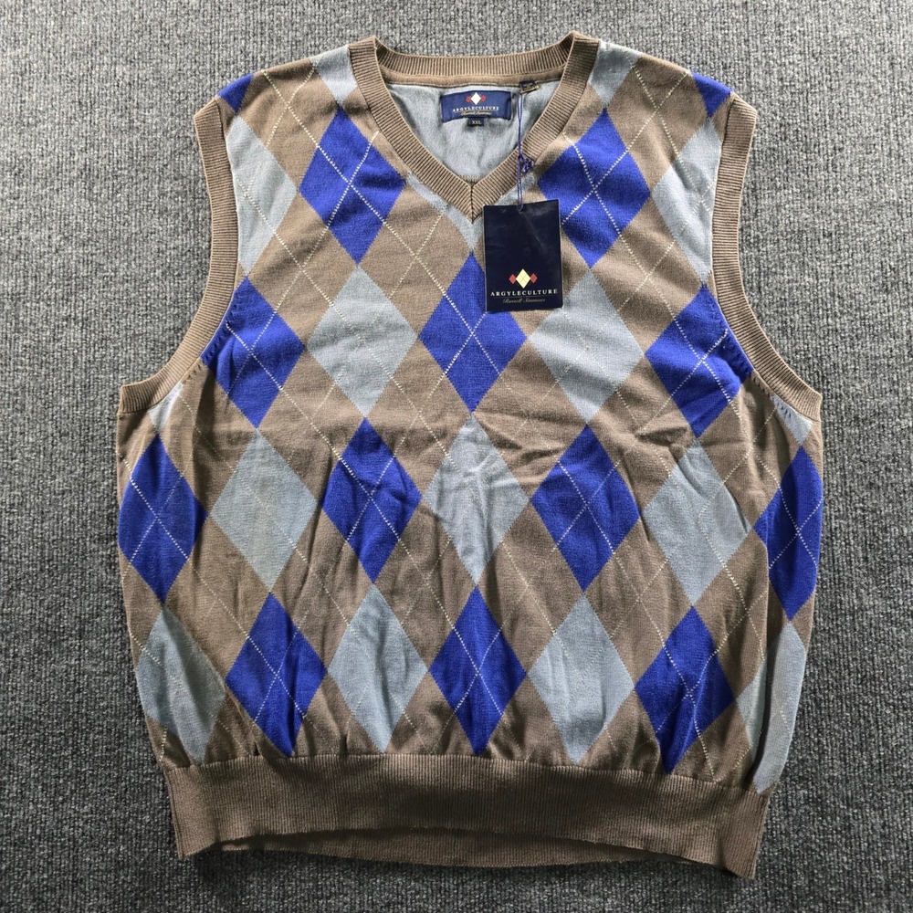 NWT Argyleculture Russell Simmons Mens XXL Argyle Sweater Vest Blue ACC47077